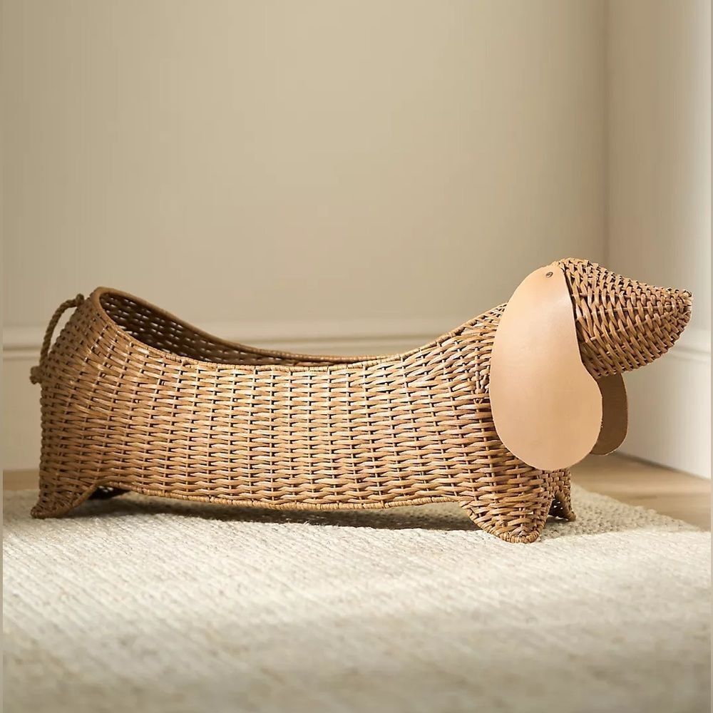 Anthropologie Dachshund Dog Woven Wicker Basket
